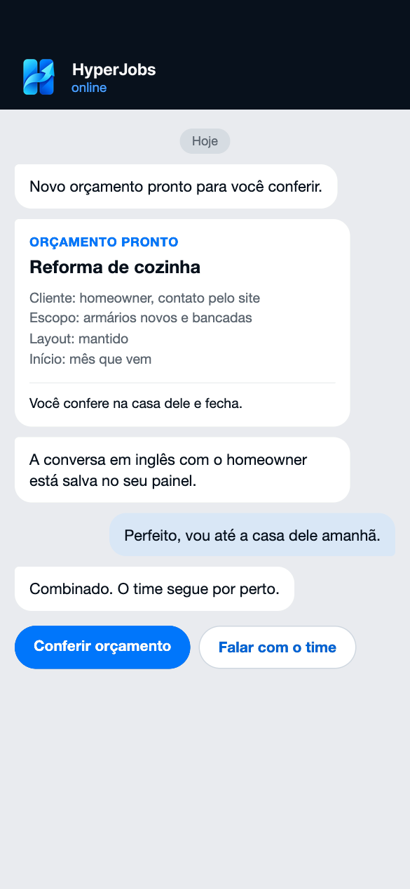O orçamento pronto chegando no seu WhatsApp